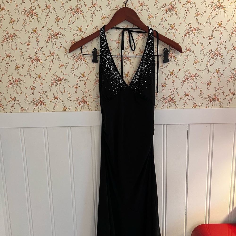 Le Chateau Black Backless Dress with Embellished Straps